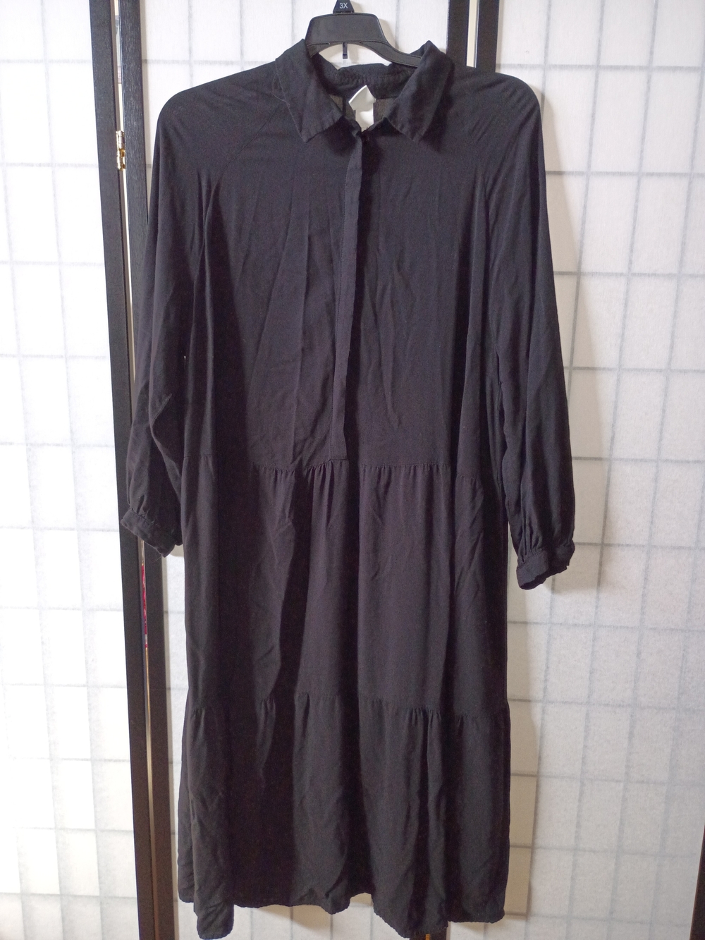 H&M Black Long Sleeve Tiered Midi Shirt Dress